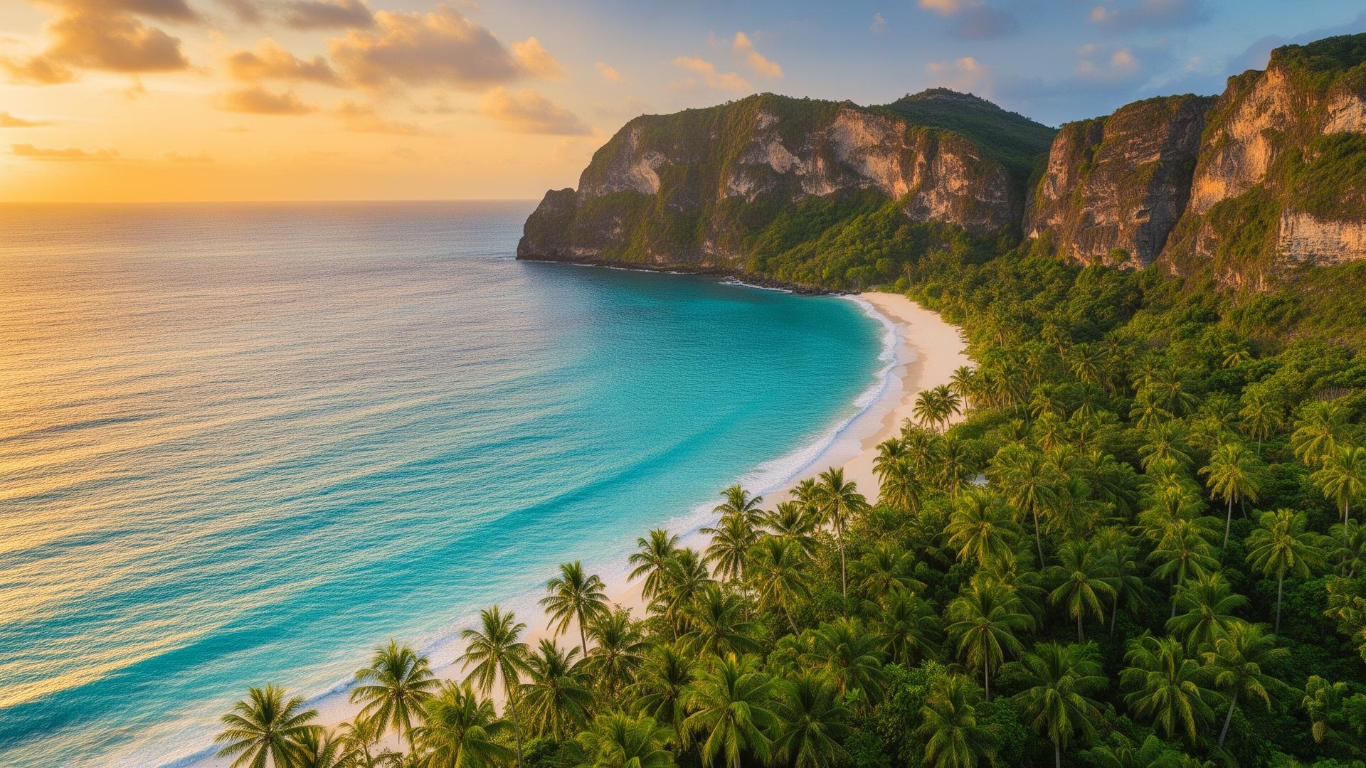 Tropical paradise at golden hour